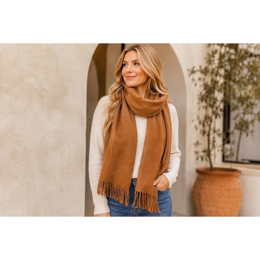NWT Alpaca Camel Color Brushed Fine Fiber Scarf Woven 74" x 9.5"